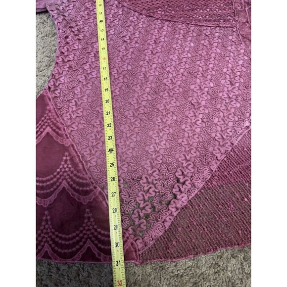 Womens Tunic Blouse Mauve Pink Floral Lace Cowl Asymmetric Fairy Lagenlook LARGE - Picture 12 of 13